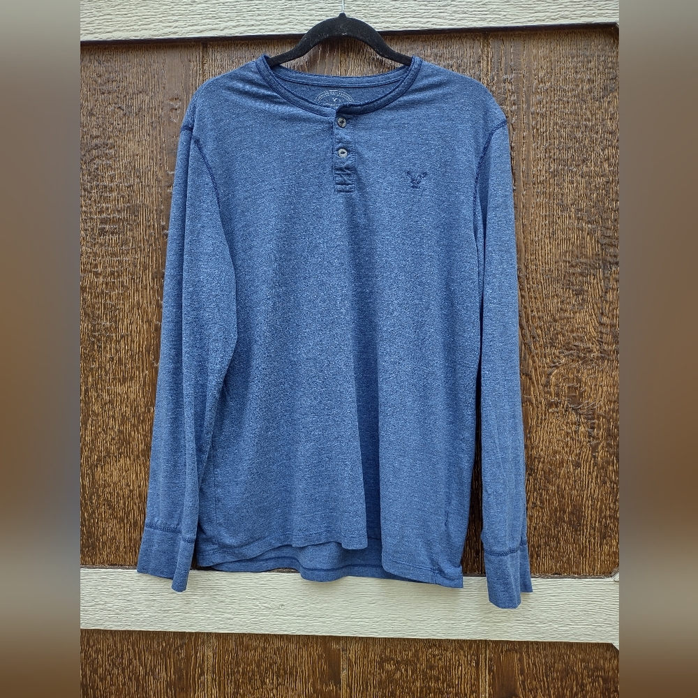 AERO Legend Blue Long Sleeve Henley T Shirt Mens Large